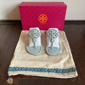 Tory Burch Miller Tumble Leather Sandal - Seltzer Baby Blue US 7.5
